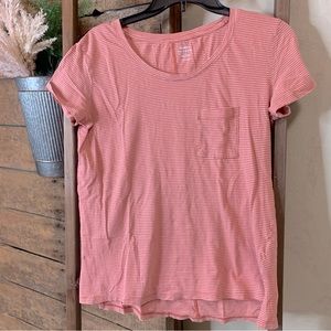 Old Navy XS striped pocket boyfriend T-shirt pink and white high-low
